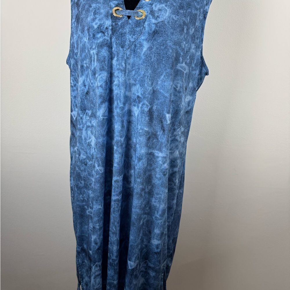 Michael Kors Blue sleeveless dress with Gold Accents